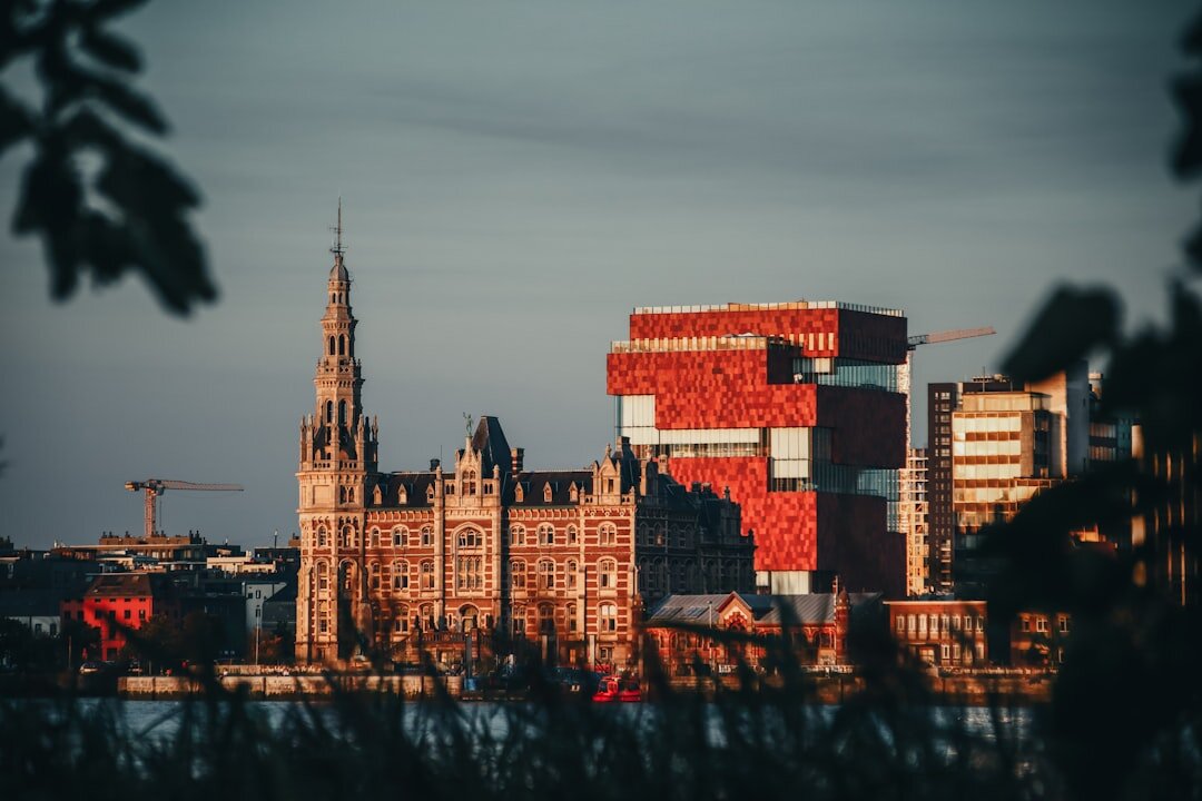 Antwerp business district skyline along the river